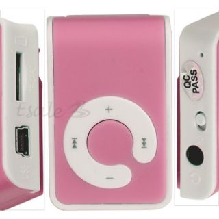Micro SD/TF Karte USB  Musik Player Spieler Clip + Ohrhörer Pink