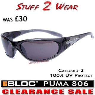 BLOC Sunglasses Puma 806 Dark Crystal Grey / Smoke Lens Mens Womens