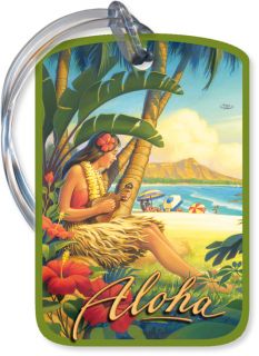Vintage Travel HAWAIIAN LUGGAGE TAG Hula Girl HAWAII