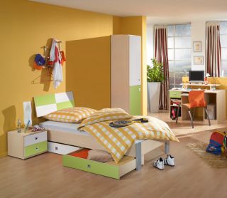 NEU Komplett Jugendzimmer Kinderzimmer Ahorn grün weiß Schrank