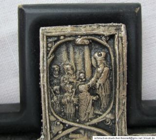 Segenskreuz 950er Silber Relief auf Hoz gefasst Kruzifix Kreuz