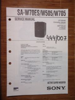 Service Manual Sony SA W70ES/W505/W705 Woofer,ORIGINAL