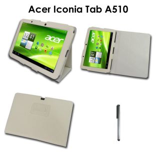 weiss Acer iconia tab A510 Schutzhuelle Leder Tasche case