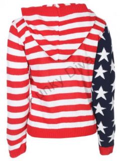 Damen Jacke Sweatshirt Langärmelig USA Flagge Reißverschluss Kapuze