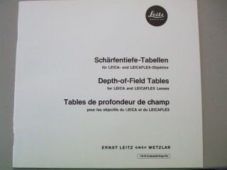 Tabellen Depth of Field Tables Leicaflex Objektive 21 560 mm