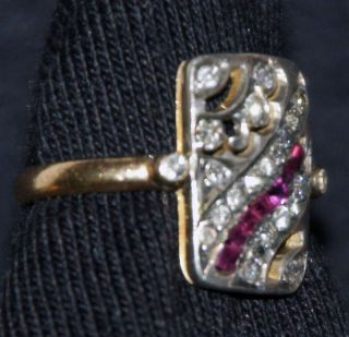  kleiner originaler Art Deco Ring 585 Gold Silber Rubine Diamanten