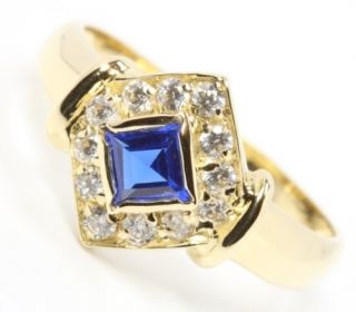 14kt 585 Damen Gold Ring blauer Zierstein und Zirkonia Schmuck