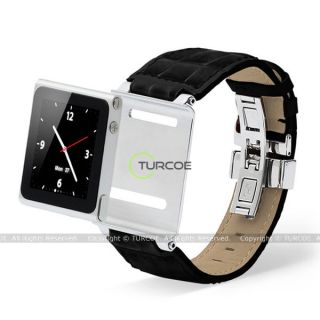 Edelstahl Armband Leder für Apple iPod Nano 6 Multi Touch Armbanduhr