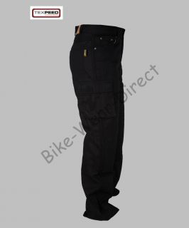 Motorradhose Herren Schwarz 6 Taschen Kevlar verstärkt Cargo Jeans