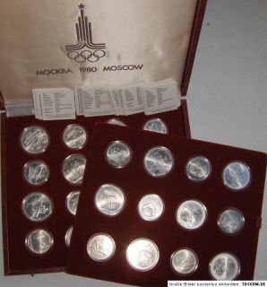 und 14x5 Rubel Silber Münzen  630 Gramm Feinsilber Olympiade
