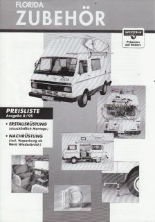 VW LT   Preisliste   Westfalia Florida Zubehör   08/95