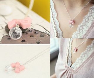 Gk4510 New Fashion Jewelry Womens Pink Bowknot Beads Necklace Chain