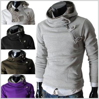 4BH) Mens casual luxury buckle hoodie slim sweatshirts