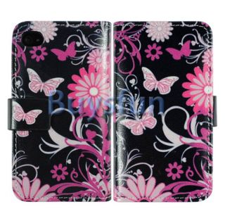 Butterfly Wallet Leather Case Cover New For Apple iPhone 4 4G