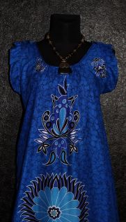 MANDALA TUNIKA KAFTAN KLEID 48 50 Blau Hippie Vintage 70er Abaya Dress