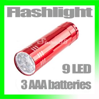 New Mini 9 LED Taschenlampe Lampe Licht Helle 3 AAA Batterien Red