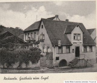 Neckarelz alte Fotokarte mit Gasthaus zum Engel H. Bussfeld selten