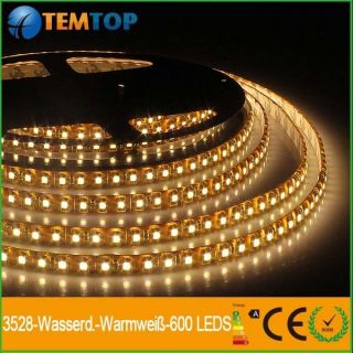 5M 600 LEDs SMD 3528 Streifen Strip Warmweiss Wasserdicht IP65