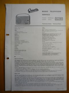Graetz Taschen Radio Susi 830 Service Anleitung mit Schaltplan 1959
