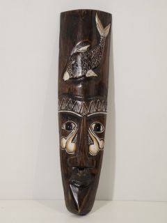 Afrika Maske Fisch Wandmaske Braun Holz 50cm 43