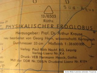 Alter DDR Physikalischer Globus ~ Räths Leipzig um 1950 47cm Hoch