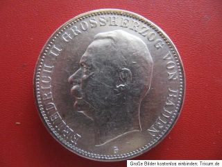 Kaiserreich 5 Mark 1908G Silber Friedrich II. Grossherzog von Baden vz