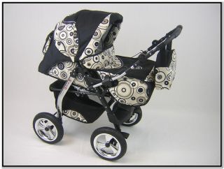 Luxus Kombi Kinderwagen Milo Neue Modell WM005 Schwarz  weiße Blumen