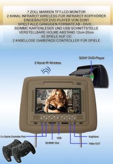 MEGASET 2x 7 TFT/LCD MONITOR IN KOPFSTÜTZEN DVD MD878B