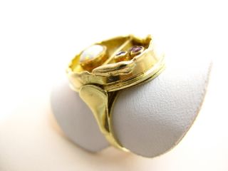R863 585er 14kt Gelbgold Gold Ring in Handarbeit Opalring mit Opal