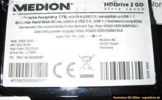 Externe Festplatte Medion HDDrive 2 go ultra speed1000 GB 3,5 USB 2.0