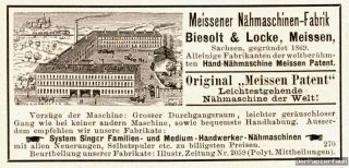Meissen Nähmaschinen Fabrik Biesolt Locke Reklame 1883