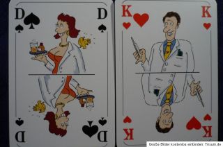 Spielkarten Skat 32 Karten Karikaturen / Medizinbereich Rs. Werbung
