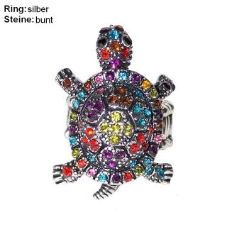 Neu Schildkröte Ring Strass Tier Motiv dehnbar Vintage Look Turtle