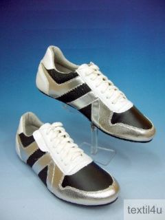 Damen Schuhe Sneakers Schnürschuhe schwarz silber