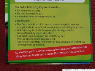 Ravensburger Spieleland Gutschein Kinder Eintrittskarte Eintritt frei