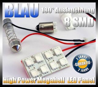 SMD LED Panel Blau +T10 adapter + Soffitte Auto Lampe