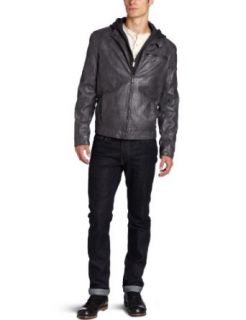 Kenneth Cole Mens Faux Leather Moto With Hoodie Clothing