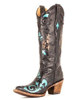 Womens Ladies Turquoise Vintage Goat Overlay Boot   C2117 Shoes