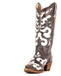  Corral Womens Antiqued Black/White Inlay Boot   A1965 Shoes