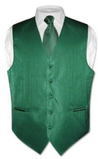 Mens Dress Vest & NeckTie Emerald Green Striped Vertical