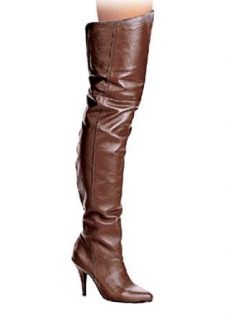  Sexy 4 Inch Heel Brown Leather Thigh High Boot   14 Clothing