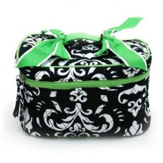 Quilted Damask Monogrammable Makeup Bag Green Trim