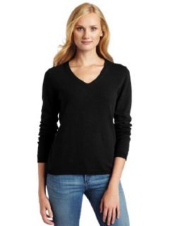 Sofie Womens V Neck 100% Cashmere Sweater, Black, Small