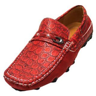 com Mens Red Italian Designed Croco Textured Loafer Slip Ons Shoes