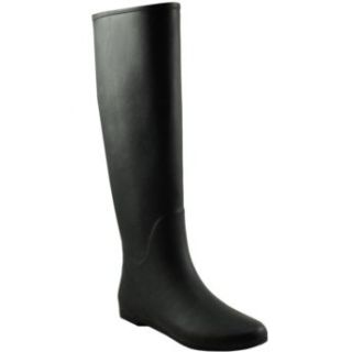 Capelli New York Womens Matte Solid Knee High Rain Boot Black 5 Shoes
