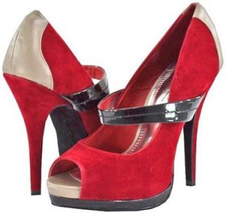 Michelle Verdict 26 Red Faux Suede Women Platform Pumps, 6 M US Shoes