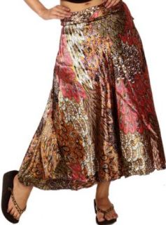 Exotic India Gold and Magenta Wrap Around Printed Skirt