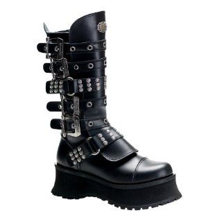 Inch Heel Gothic Knee Boots Buckles Studs Platform Black Boots Shoes