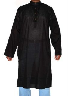 Indian Cotton Casual Wear Black Kurta Shirt with Standing