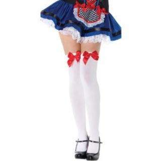 Opaque Thigh High Stockings With Satin Bow 6255 (WHITE/RED